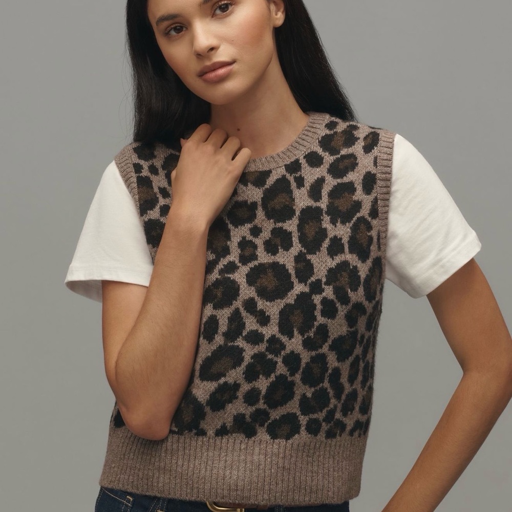 Anthropologie - Pilcro Patterned Sweater Vest - Animal Print (Leopard Print)